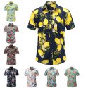 men’s beach shirt men’s shirt short sleeve hawaiian short sleeve lemon print beach floral print man