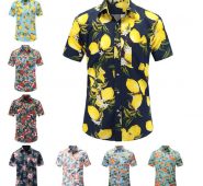 men’s beach shirt men’s shirt short sleeve hawaiian short sleeve lemon print beach floral print man