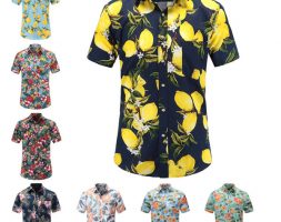men’s beach shirt men’s shirt short sleeve hawaiian short sleeve lemon print beach floral print man