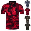 mens camo shirt short sleeve casual sports slim fit t-shirt muscle tee 2019 camouflage men fashion t-shirt turn down collar