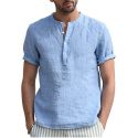 men’s casual blouse 2020 camisas men’s shirts linen short sleeve retro summer chemise homme shirts for men clothing #714