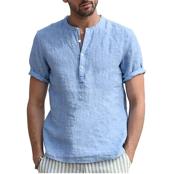 men's casual blouse 2020 camisas men's shirts linen short sleeve retro summer chemise homme shirts for men clothing #714