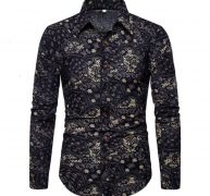 men’s casual shirts fashion leisure slim flower long sleeve men’s fattening oversize shirt 7aq2