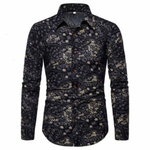 men's casual shirts fashion leisure slim flower long sleeve men's fattening oversize shirt 7aq2