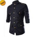 men’s casual shirts fashion spring autumn wind gold epaulettes decorations black seven points sleeve shoulder strap m