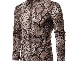 men’s casual shirts fashion trend long sleeve button shirt slim fit unique stylish snake skin pattern pre-fall clothes 3j2v