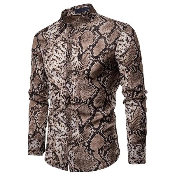 men's casual shirts fashion trend long sleeve button shirt slim fit unique stylish snake skin pattern pre-fall clothes 3j2v