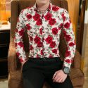 men’s casual shirts for spring fashion male long sleeve button rose printed floral korean clothes powi