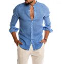 mens casual shirts long sleeve blouse baggy buttons solid summer comfortable cotton casual clothes slim fit vacation men’s shirt1