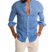 mens casual shirts long sleeve blouse baggy buttons solid summer comfortable cotton casual clothes slim fit vacation men’s shirt1