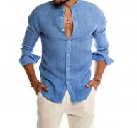 mens casual shirts long sleeve blouse baggy buttons solid summer comfortable cotton casual clothes slim fit vacation men’s shirt1