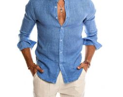 mens casual shirts long sleeve blouse baggy buttons solid summer comfortable cotton casual clothes slim fit vacation men’s shirt1