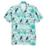 men’s casual shirts vogue men summer fashion lapel bird leaf print short sleeve hawaiian shirt blouse1 hw04