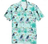 men’s casual shirts vogue men summer fashion lapel bird leaf print short sleeve hawaiian shirt blouse1 hw04