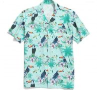 men’s casual shirts vogue men summer fashion lapel bird leaf print short sleeve hawaiian shirt blouse1 hw04