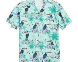 men’s casual shirts vogue men summer fashion lapel bird leaf print short sleeve hawaiian shirt blouse1 hw04