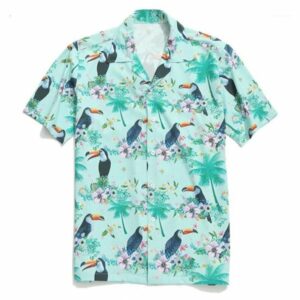 men's casual shirts vogue men summer fashion lapel bird leaf print short sleeve hawaiian shirt blouse1 hw04