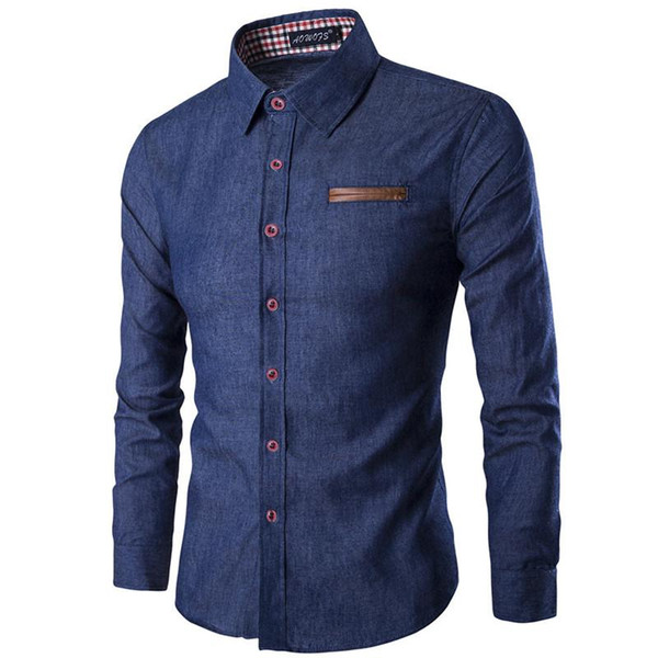 mens denim shirts turn-down collar contrasting color design long sleeve clothes appointment work casual shirt s0304