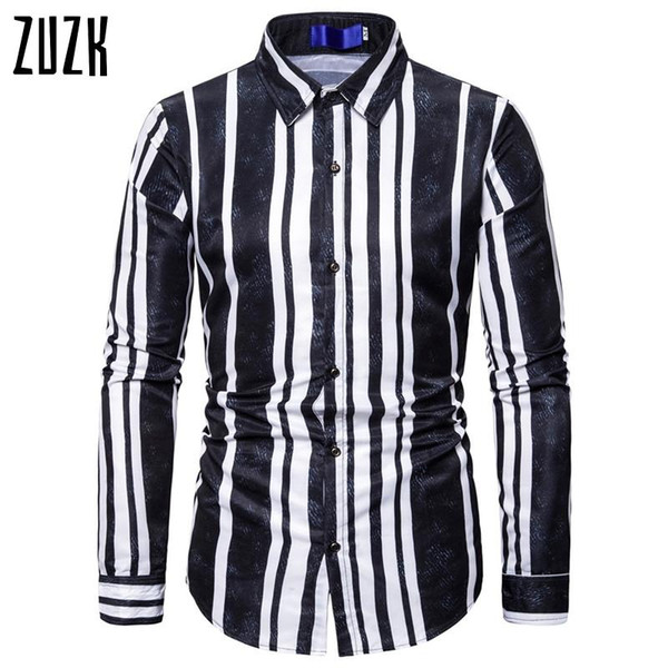 mens dress shirts 2020 new european men's gradient stripe print loose men's long-sleeved shirt