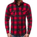 mens dress shirts lapel long sleeve plaid men’s shirt social lattice grid blouse red black white