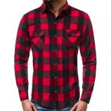 mens dress shirts lapel long sleeve plaid men’s shirt social lattice grid blouse red black white