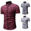 mens dress shirts loose men’s clothing slim summer plaid mens shirts lattice check design short sleeve gray black red