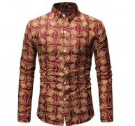 mens dress shirts plant flower leisure stage hawaiian shirt long sleeve blouse men black red blue