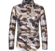 mens dress shirts spring 2020 men’s night club disco long sleeve shirt covered with plastic film stamping and elastic