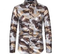 mens dress shirts spring 2020 men’s night club disco long sleeve shirt covered with plastic film stamping and elastic