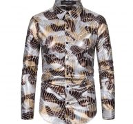 mens dress shirts spring 2020 men’s night club disco long sleeve shirt covered with plastic film stamping and elastic