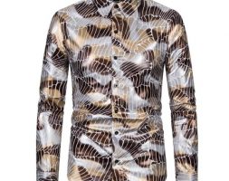 mens dress shirts spring 2020 men’s night club disco long sleeve shirt covered with plastic film stamping and elastic