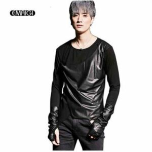 men's fashionable long sleeve shirt gothic style punk t-shirts of the leather amendment y6ce