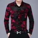 mens floral shirt 2021 long sleeve slim velvet shirt men clothing camisa business party prom red blue flower