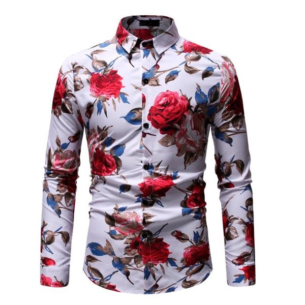 mens floral shirt printing men casual shirt fashion classic men hawaii dress breathable men's long sleeve spring clothing