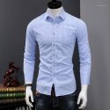 mens paid shirts cotton slim fit dress shirt summer long sleeve fashion korean style size m l xl xxl xxxl1