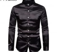 mens satin shirts shiny silk casual slim fit wedding tuxedo shirt 2020 fashion mandarin collar shirt men business camisa social