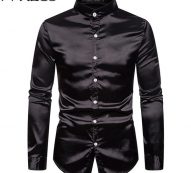 mens satin shirts shiny silk casual slim fit wedding tuxedo shirt 2020 fashion mandarin collar shirt men business camisa social