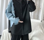 men’s shirt 2020 autumn new slim solid color jeans stitching long sleeve shirt loose casual lapel personality youth men’s wear