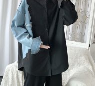 men’s shirt 2020 autumn new slim solid color jeans stitching long sleeve shirt loose casual lapel personality youth men’s wear