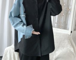 men’s shirt 2020 autumn new slim solid color jeans stitching long sleeve shirt loose casual lapel personality youth men’s wear