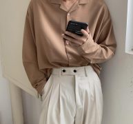 men’s shirt 2020 spring and summer new solid color suit collar loose long-sleeved shirt youth personality fashion men’s clothing