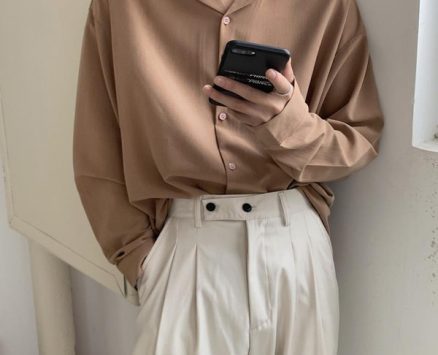 men’s shirt 2020 spring and summer new solid color suit collar loose long-sleeved shirt youth personality fashion men’s clothing