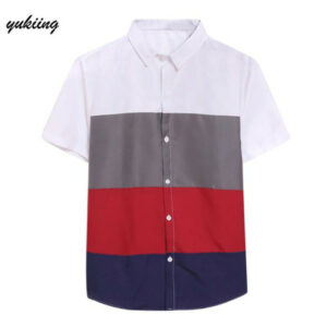 men's shirt 2020 summer casual fashion color collision short sleeve thin shirt lapel plaid button thin section man