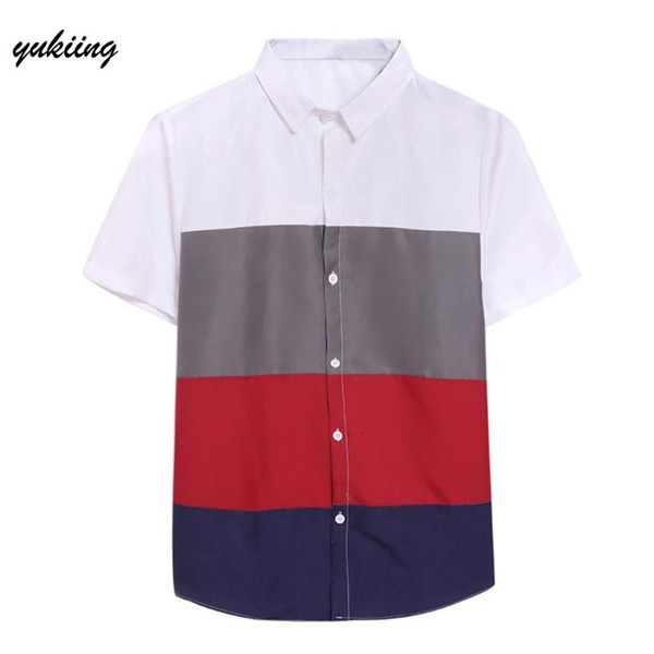 men's shirt 2020 summer casual fashion color collision short sleeve thin shirt lapel plaid button thin section man