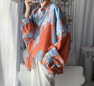 men’s shirt 2021 autumn new slim solid color digital printing blue sky white cloud long-sleeve shirt casual youth men’s wear