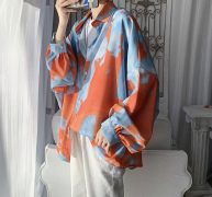 men’s shirt 2021 autumn new slim solid color digital printing blue sky white cloud long-sleeve shirt casual youth men’s wear