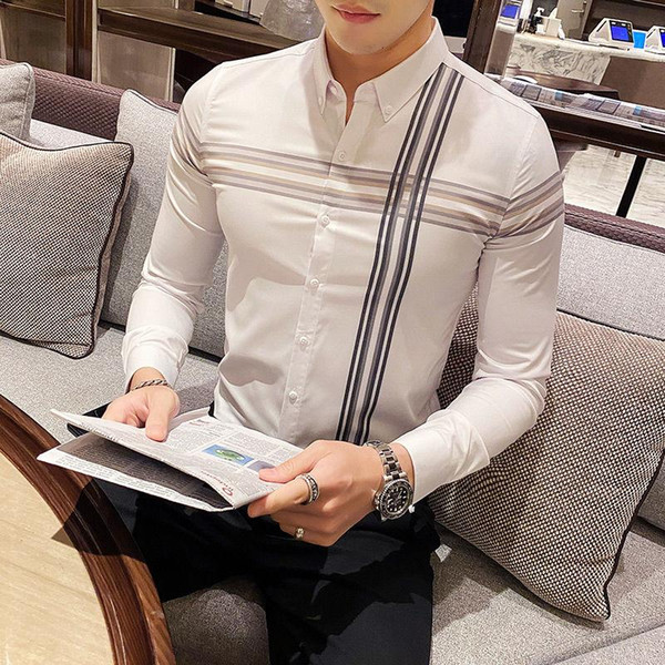 men's shirt 2021 autumn new slim solid color gentleman long sleeve shirt loose casual lapel personality youth men's wear