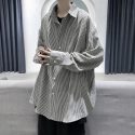 men’s shirt 2021 autumn new slim solid color plaid print long sleeve shirt loose casual lapel personality youth men’s wear