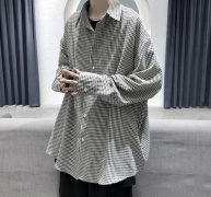 men’s shirt 2021 autumn new slim solid color plaid print long sleeve shirt loose casual lapel personality youth men’s wear