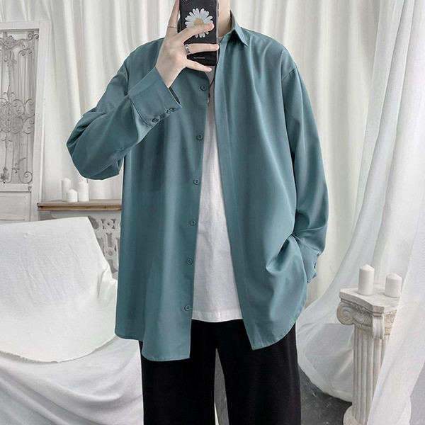 men's shirt 2021 autumn new slim solid color versatile long-sleeve shirt loose casual lapel personality youth men's wear